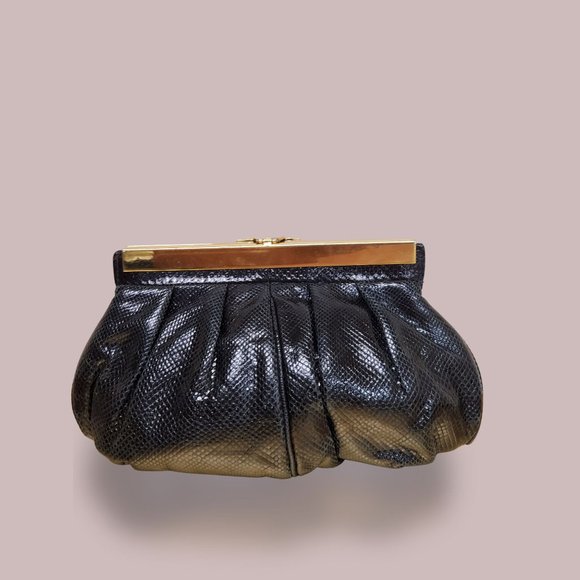 Carlo Fiori Leather Python Clutch With Gold Chain and Rhinestones - Picture 2 of 7